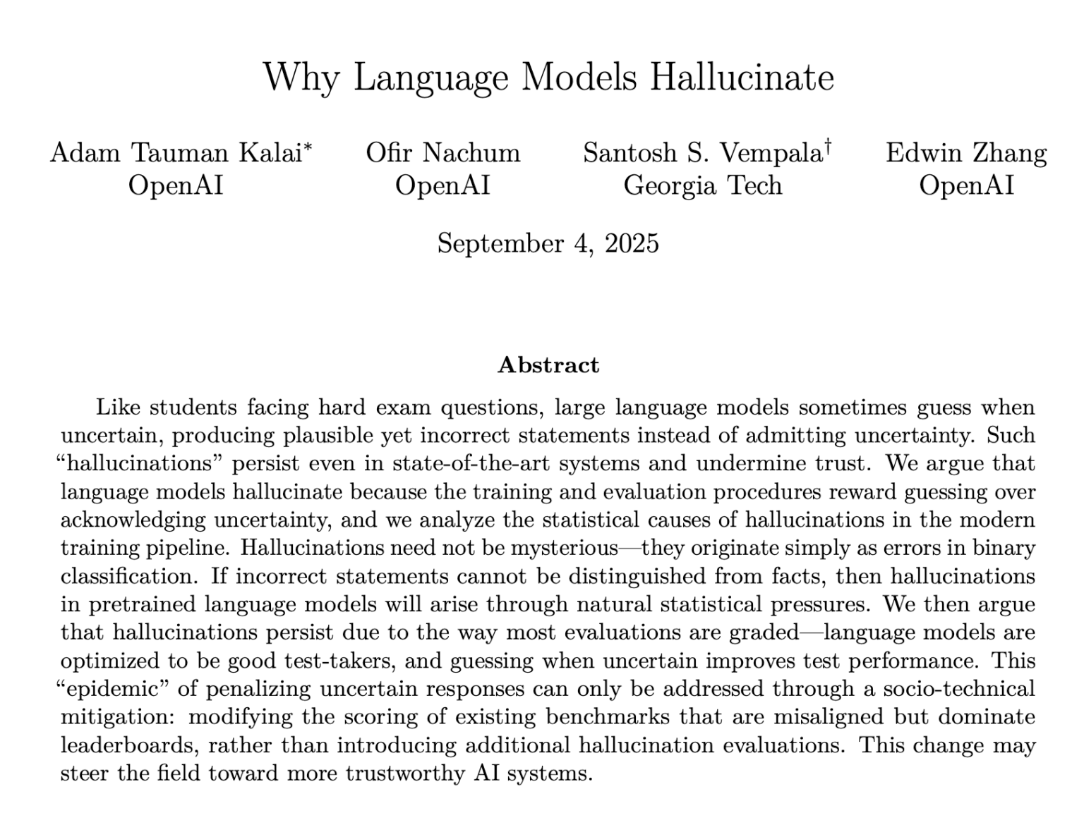 Why Language Models Hallucinate: A summary of a new research paper from OpenAI